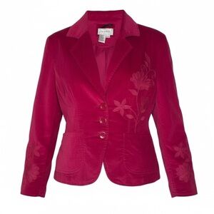 Live a Little Pink Velvet Embroidered Floral Blazer Jacket M Y2K Western Boho
